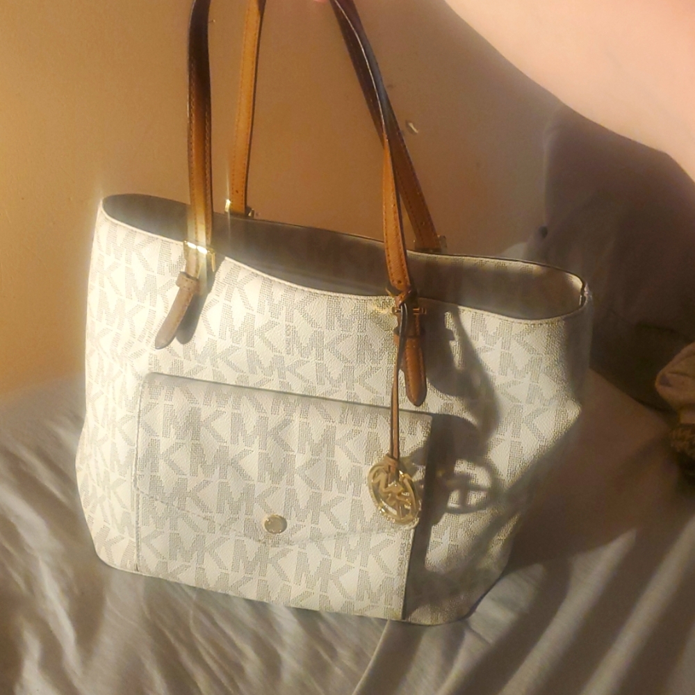 Michael Kors White and Tan Tote Bag